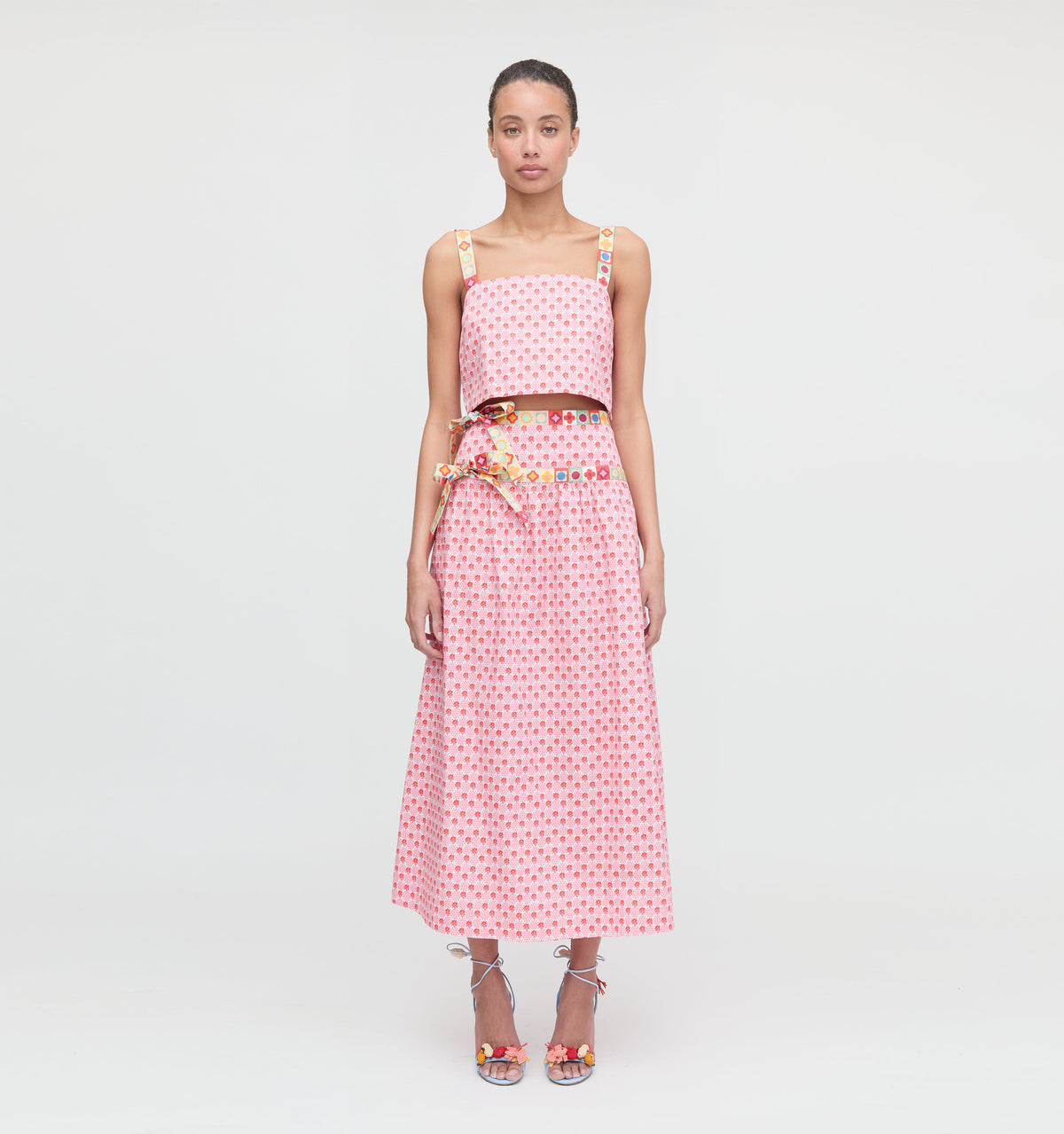 The Clara Crop Top in Pink Cala Check