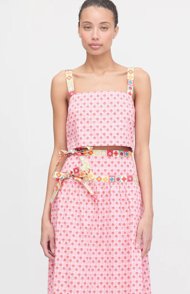 The Clara Crop Top in Pink Cala Check