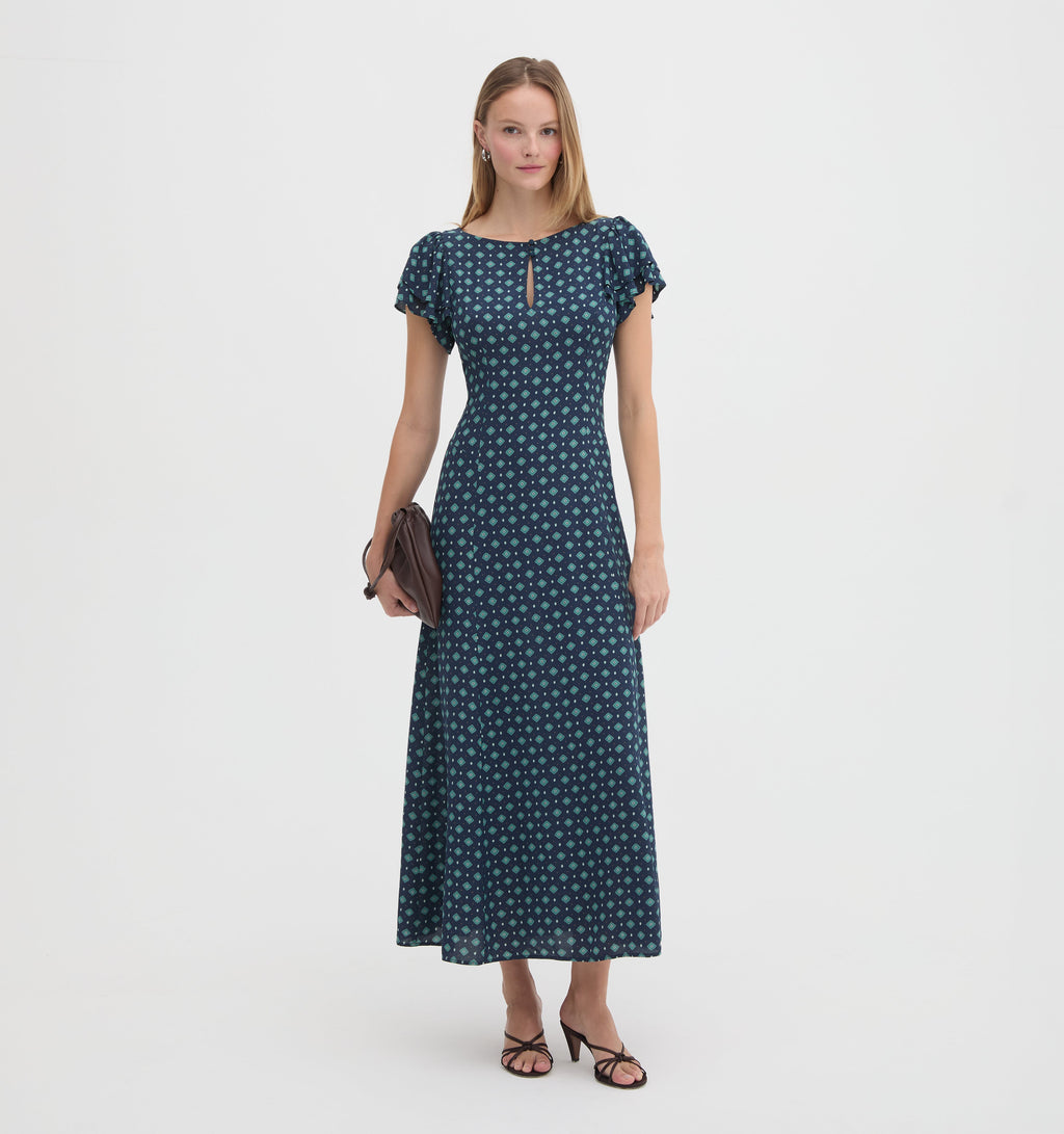 The Clare Dress in Juniper Foulard