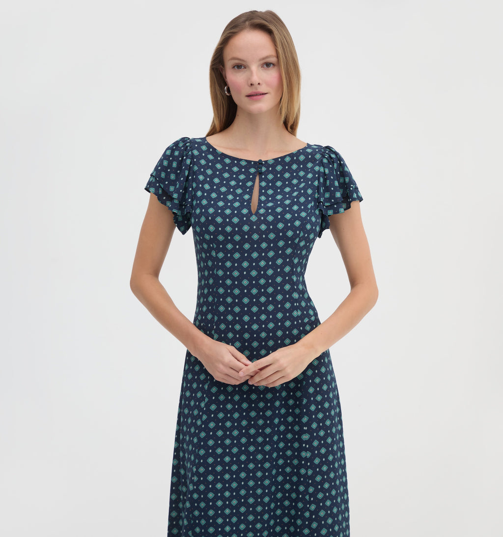 The Clare Dress in Juniper Foulard
