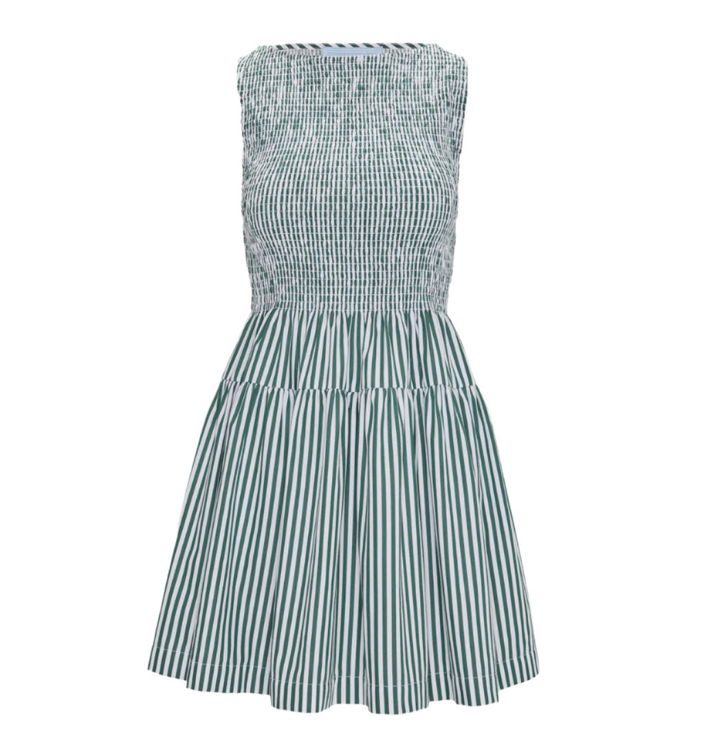 The Cosima Mini Nap Dress in Green Stripe | Over The Moon The Cosima Mini Nap Dress in Green Stripe | Over The Moon