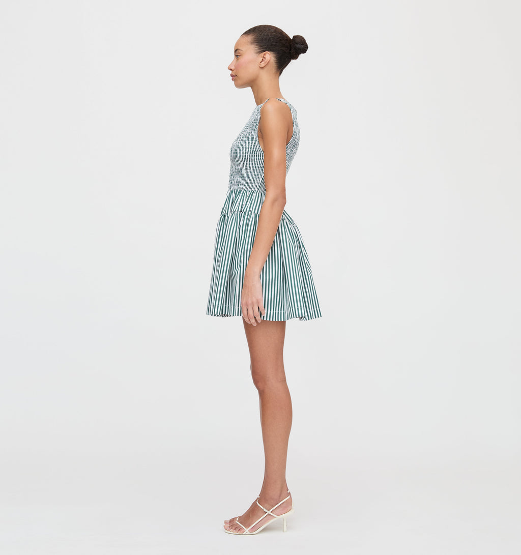 slim fit dress slacks The Cosima Mini Nap Dress in Green Stripe