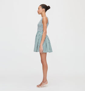 The Cosima Mini Nap Dress in Green Stripe