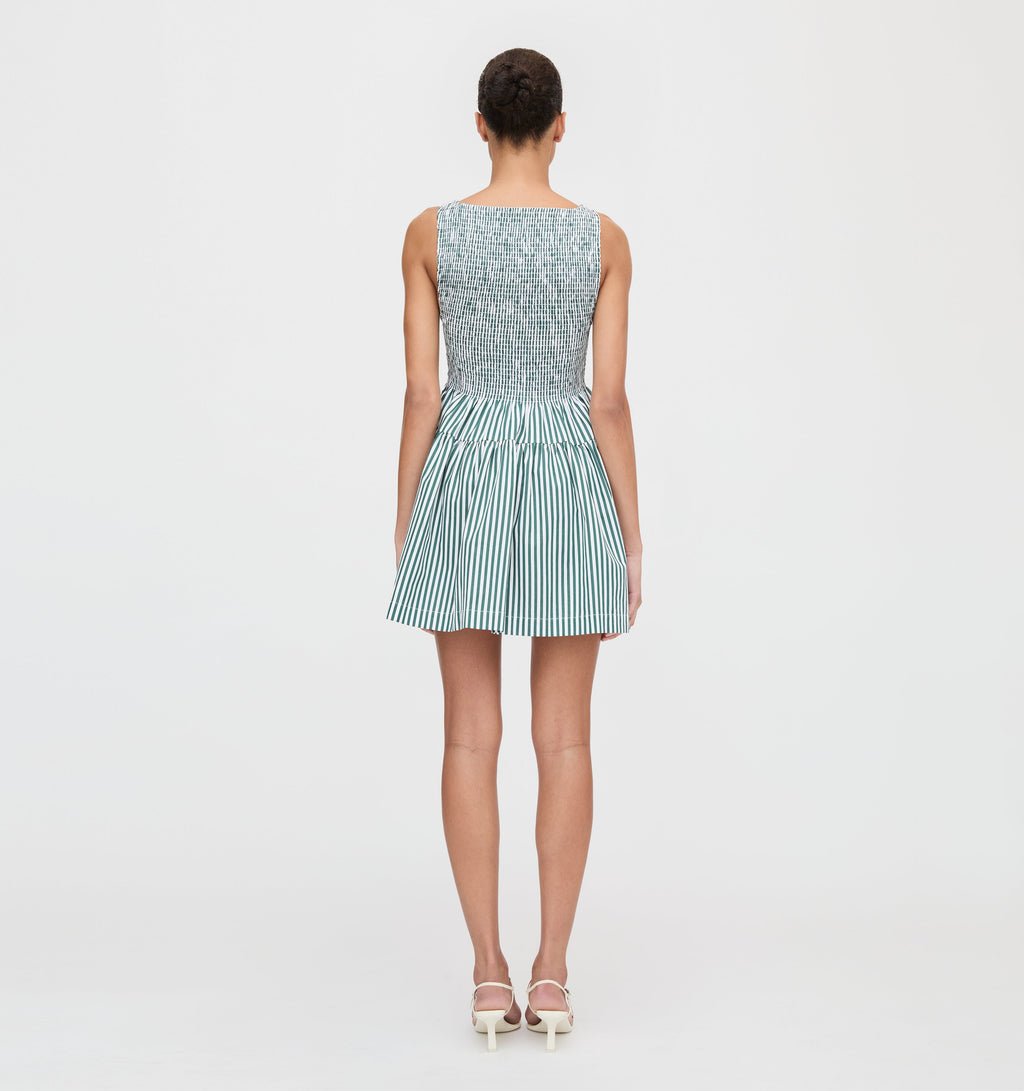 The Cosima Mini Nap Dress in Green Stripe