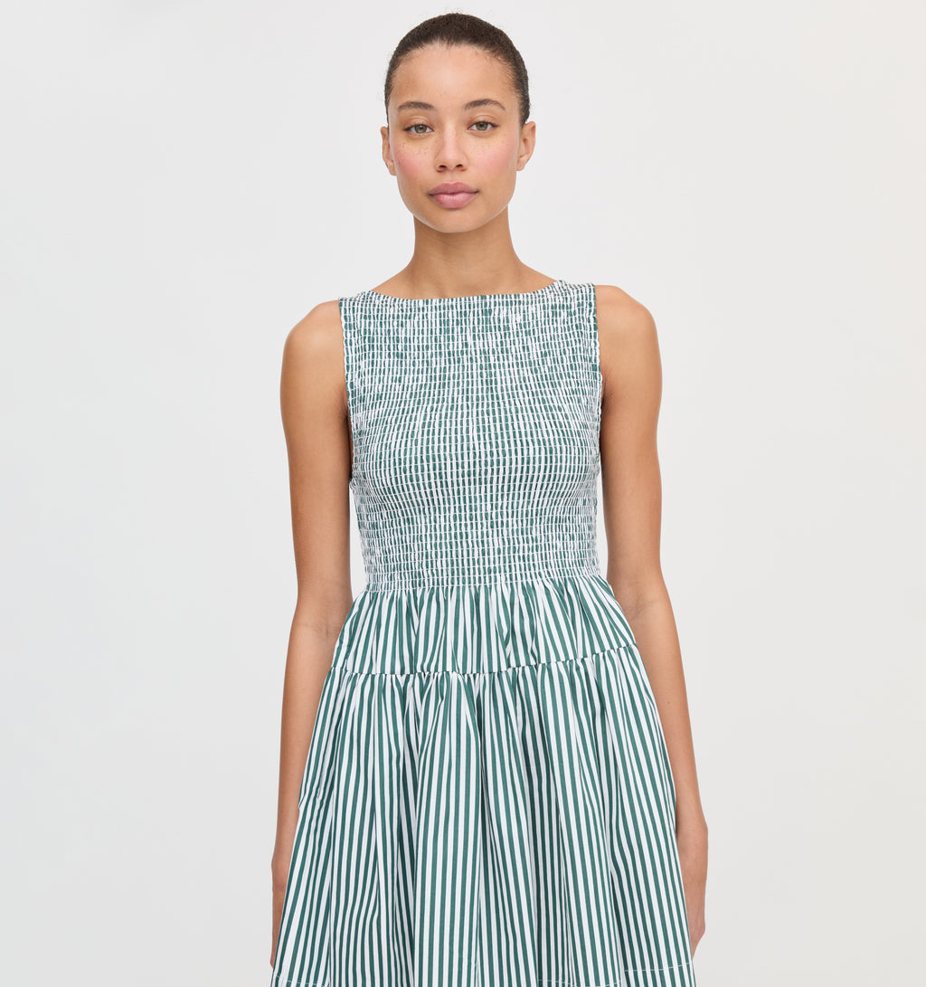 The Cosima Mini Nap Dress in Green Stripe | Over The Moon The Cosima Mini Nap Dress in Green Stripe | Over The Moon