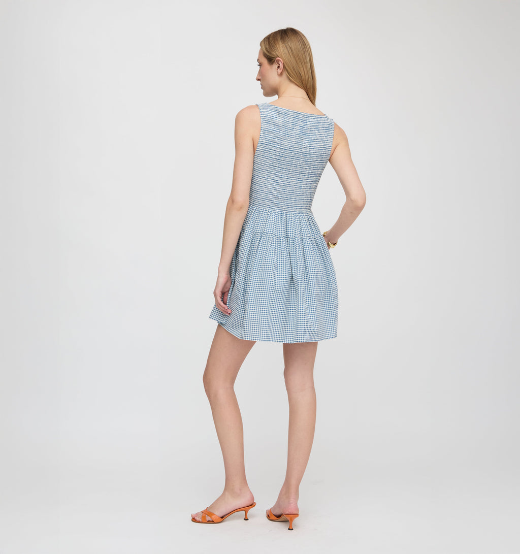 The Cosima Mini Nap Dress in Lagoon Gingham