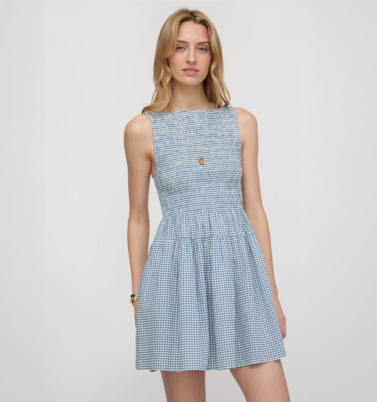 The Cosima Mini Nap Dress in Lagoon Gingham