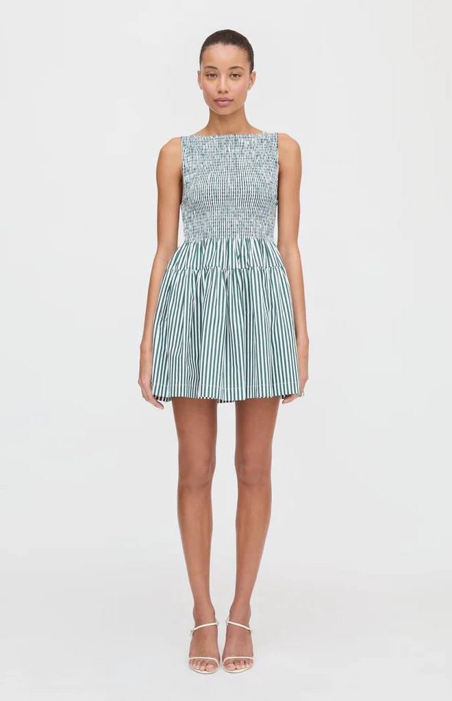 The Cosima Mini Nap Dress in Green Stripe | Over The Moon The Cosima Mini Nap Dress in Green Stripe | Over The Moon