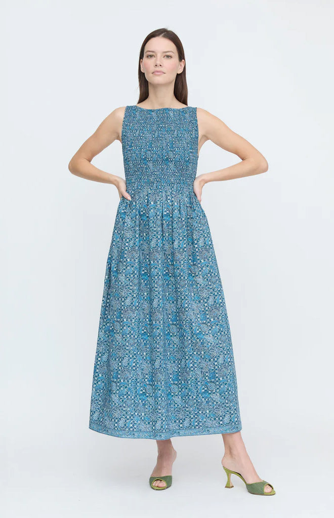 The Cosima Nap Dress - Navy Calico Trellis