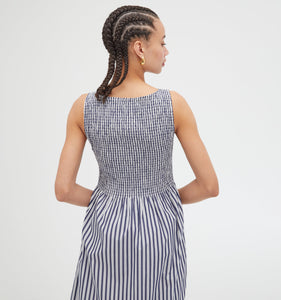 The Cosima Nap Dress in Navy Stripe