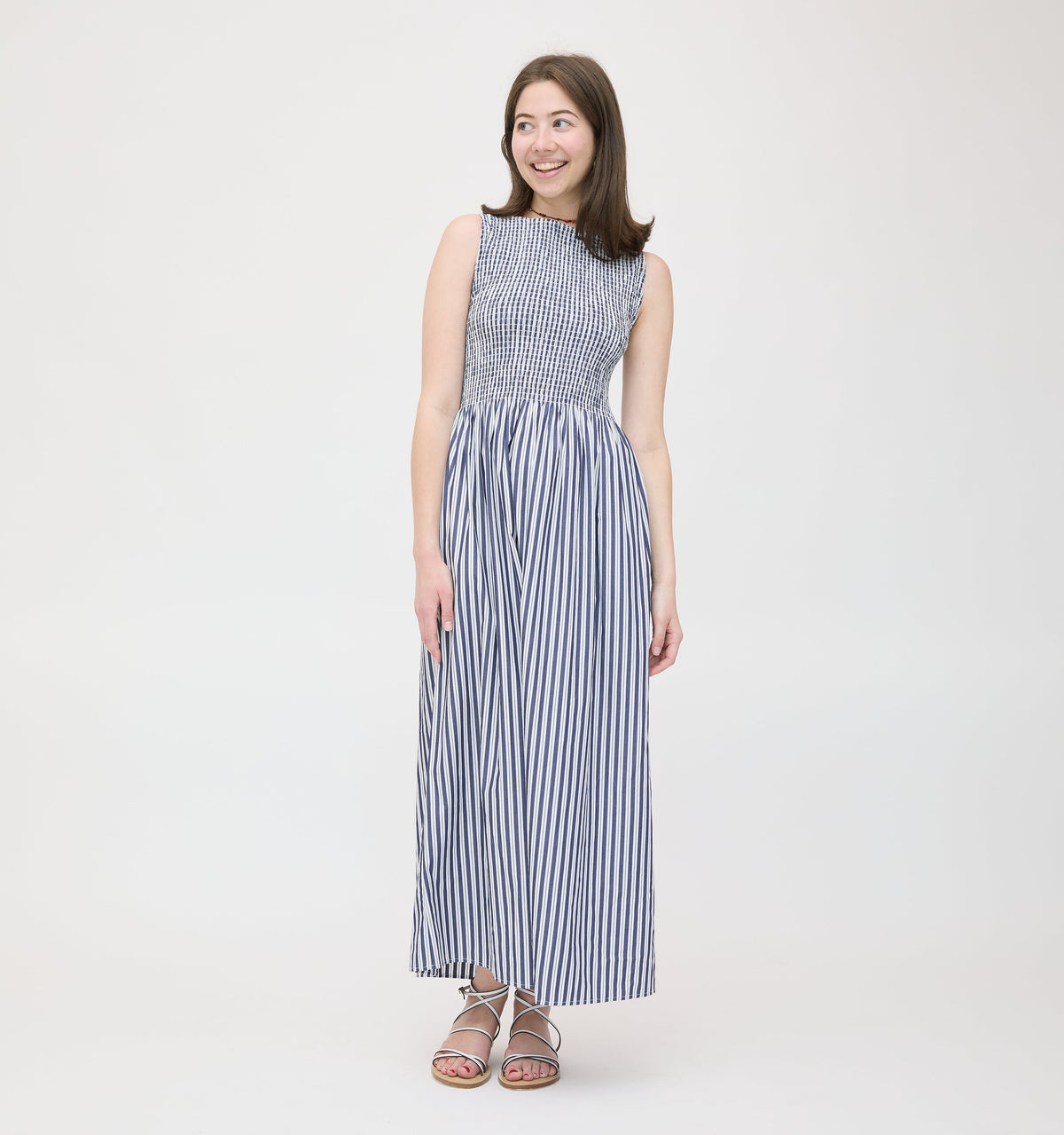 The Cosima Nap Dress in Navy Stripe