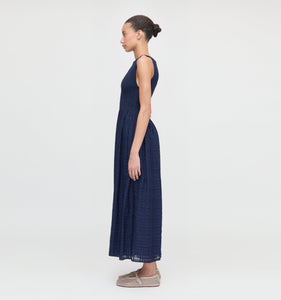 The Cosima Nap Dress in Navy Sheer Plaid