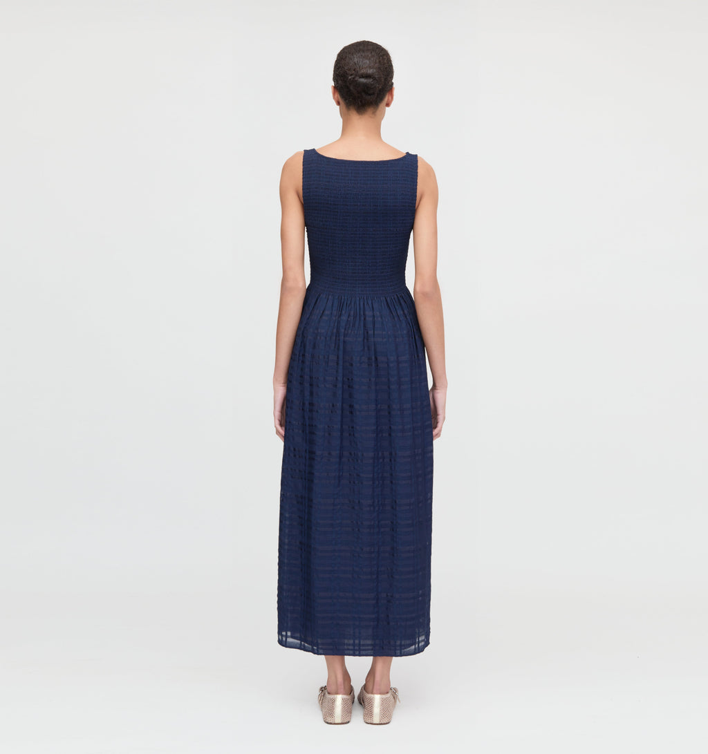 The Cosima Nap Dress in Navy Sheer Plaid