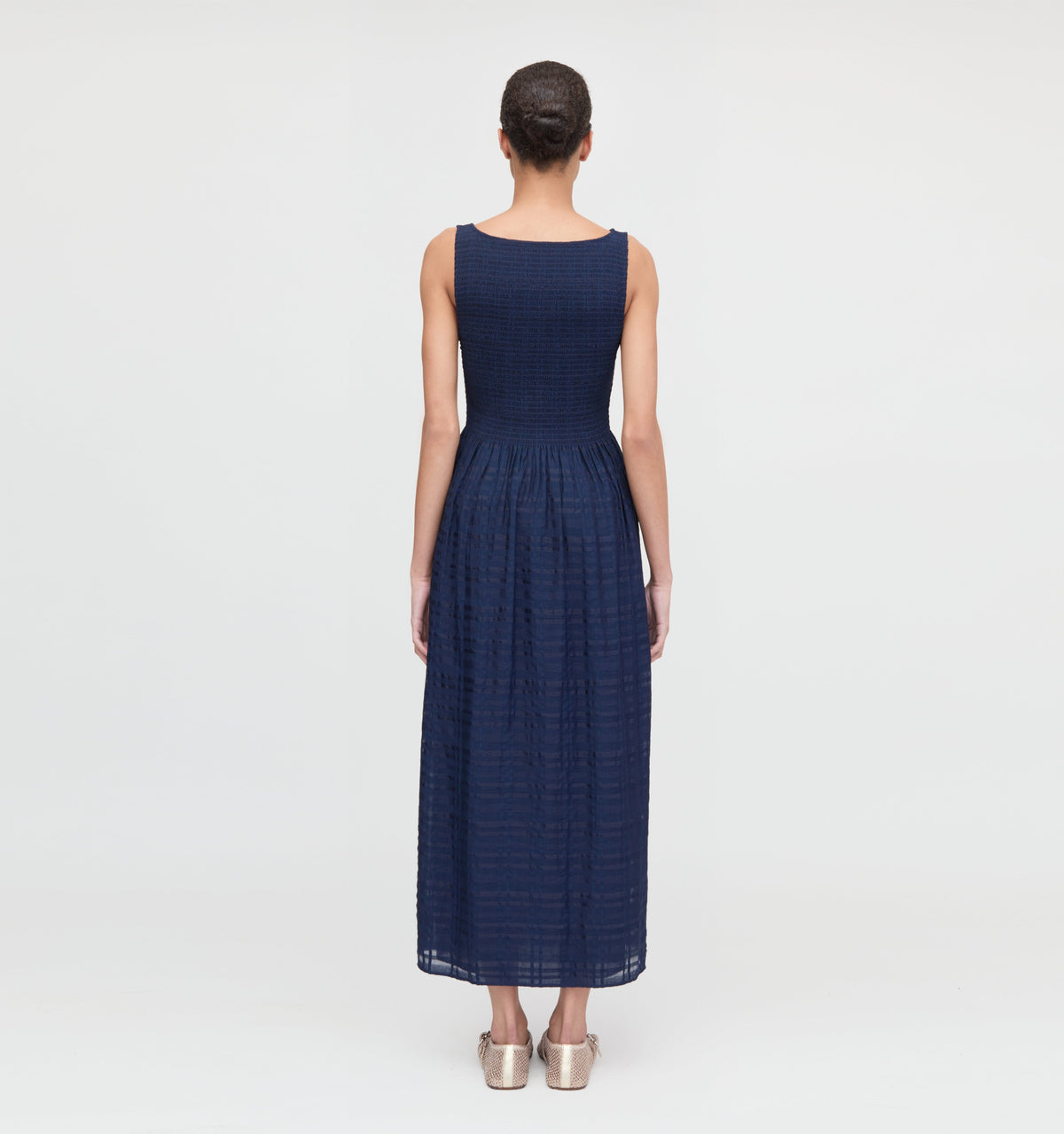 The Cosima Nap Dress in Navy Sheer Plaid