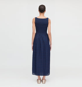The Cosima Nap Dress in Navy Sheer Plaid