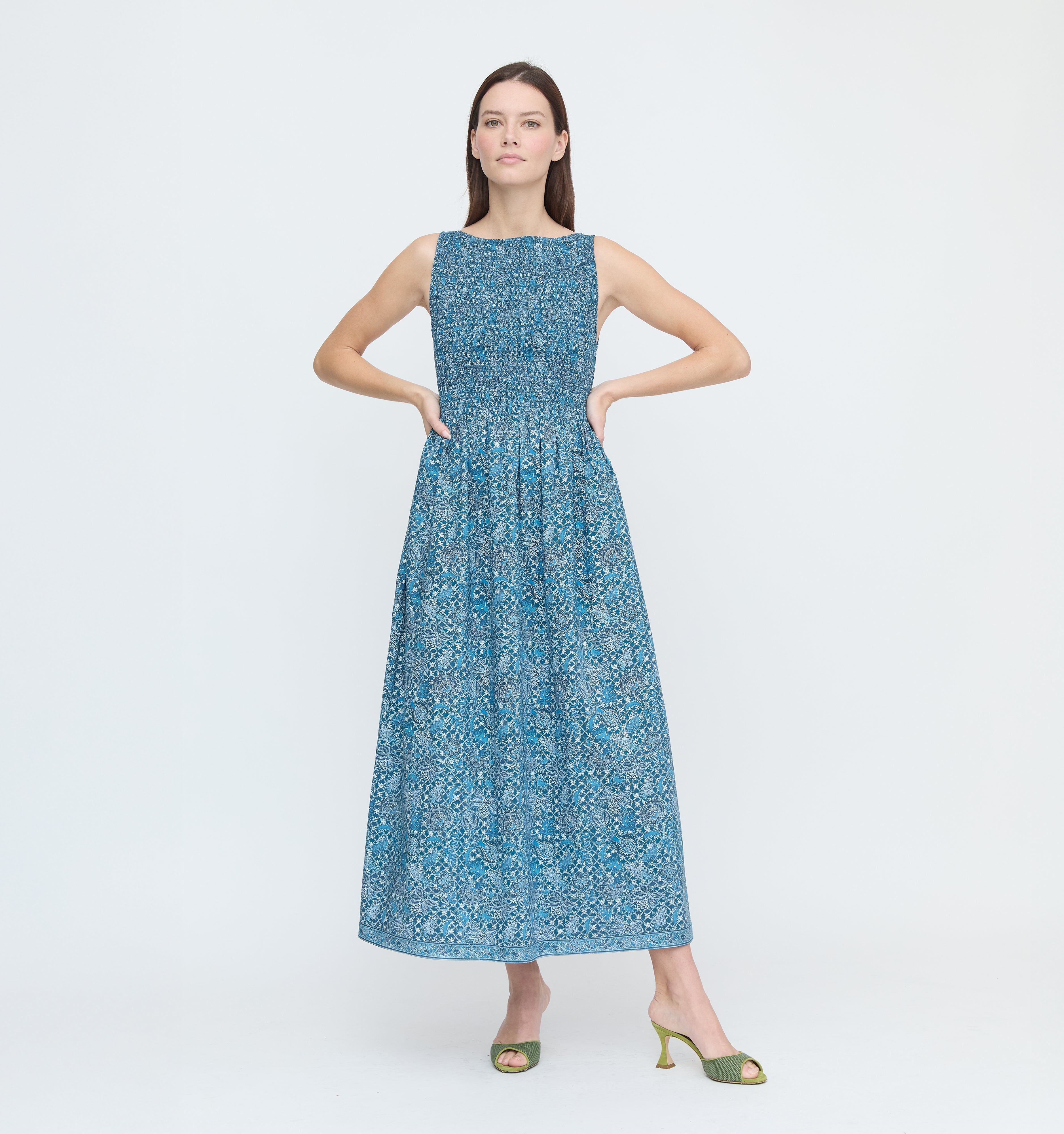 The Cosima Nap Dress - Navy Calico Trellis