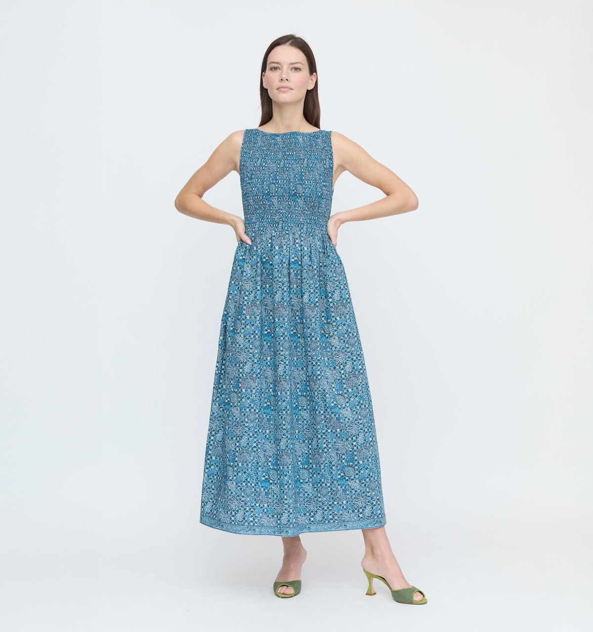 The Cosima Nap Dress - Navy Calico Trellis