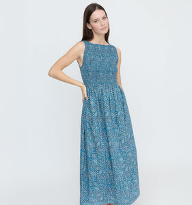 The Cosima Nap Dress - Navy Calico Trellis