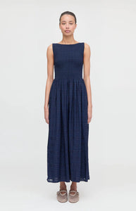 The Cosima Nap Dress in Navy Sheer Plaid