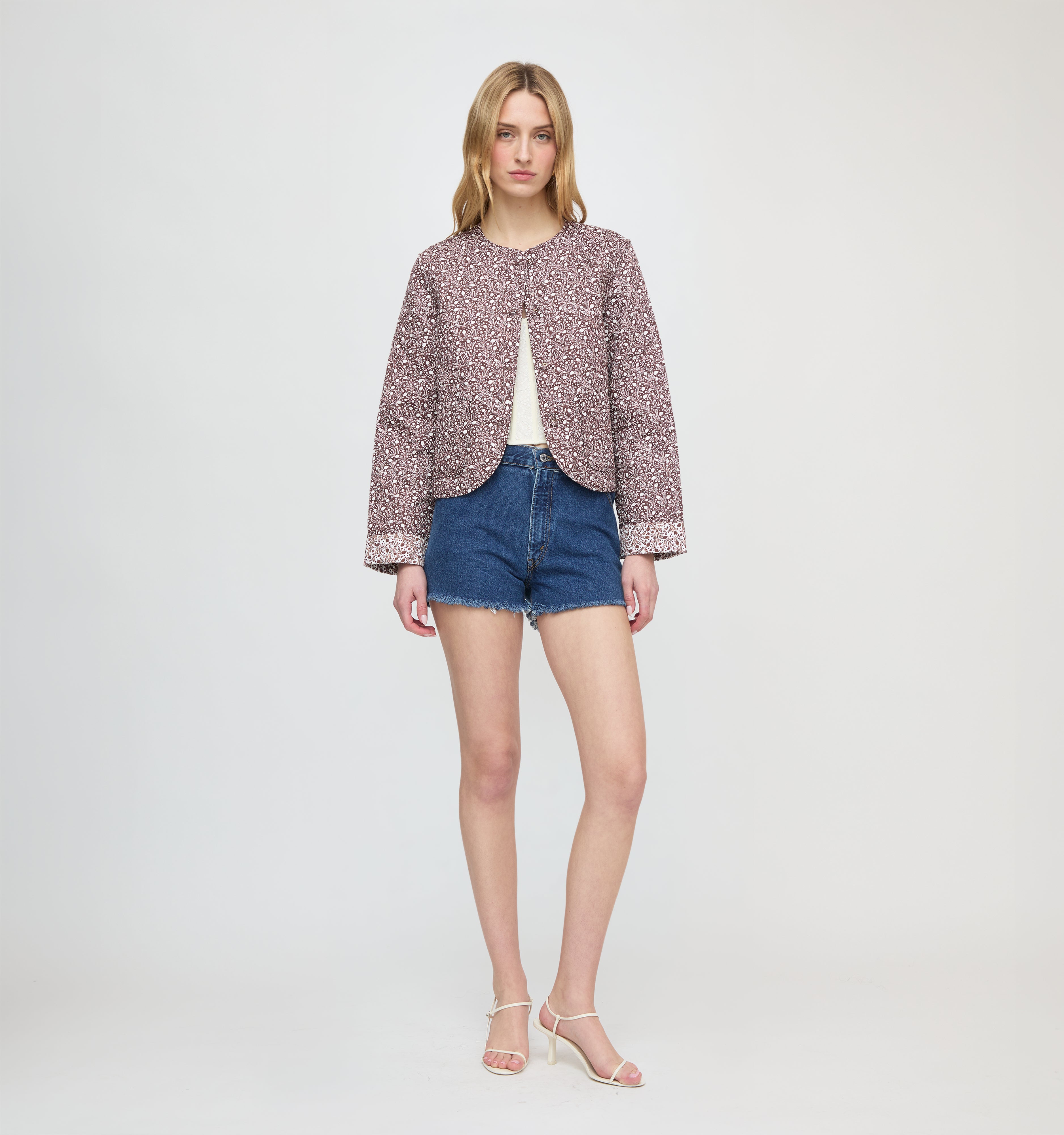 The Cropped Rowan Jacket in Chocolate Ditsy Thistle