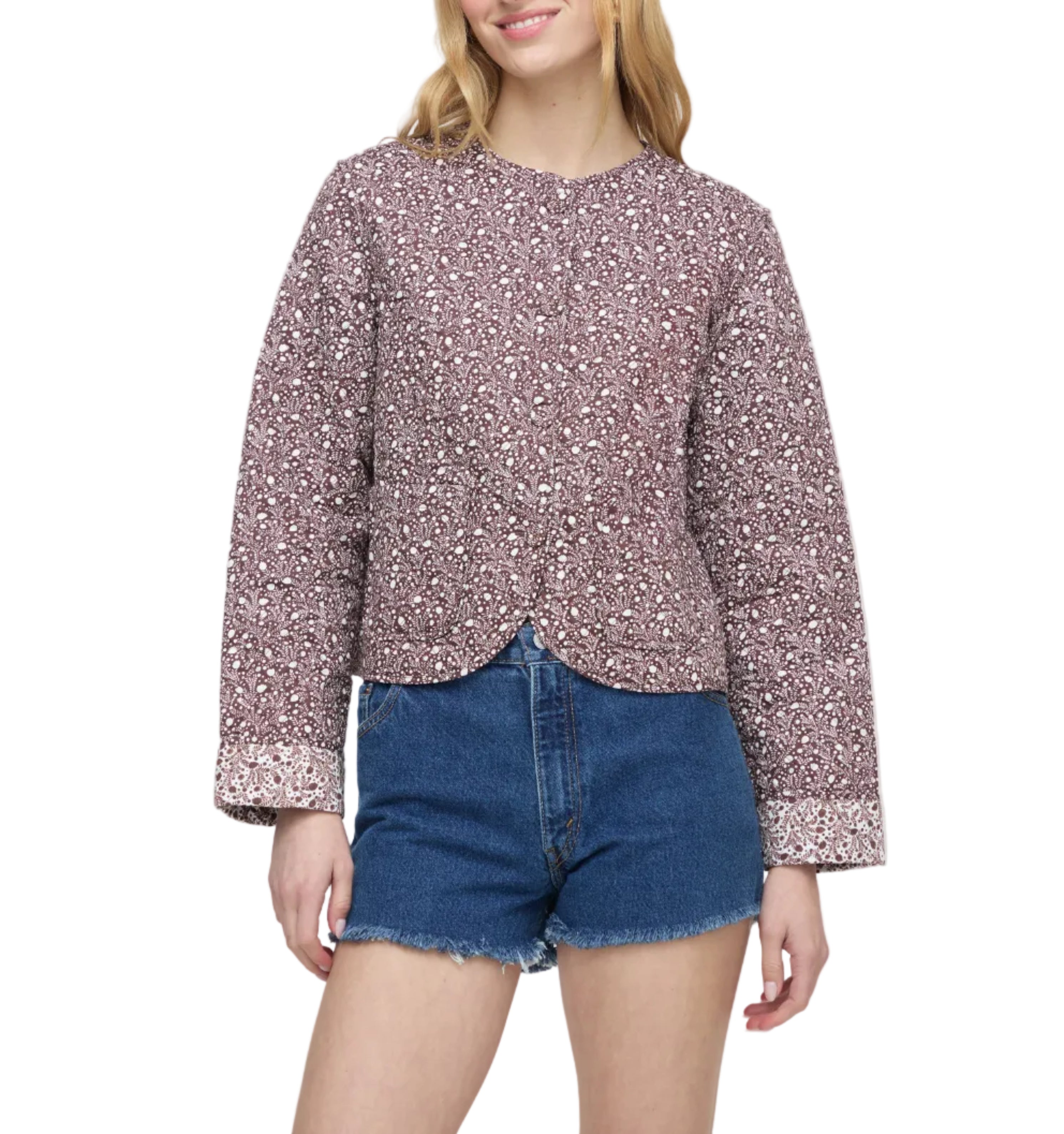 The Cropped Rowan Jacket in Chocolate Ditsy Thistle
