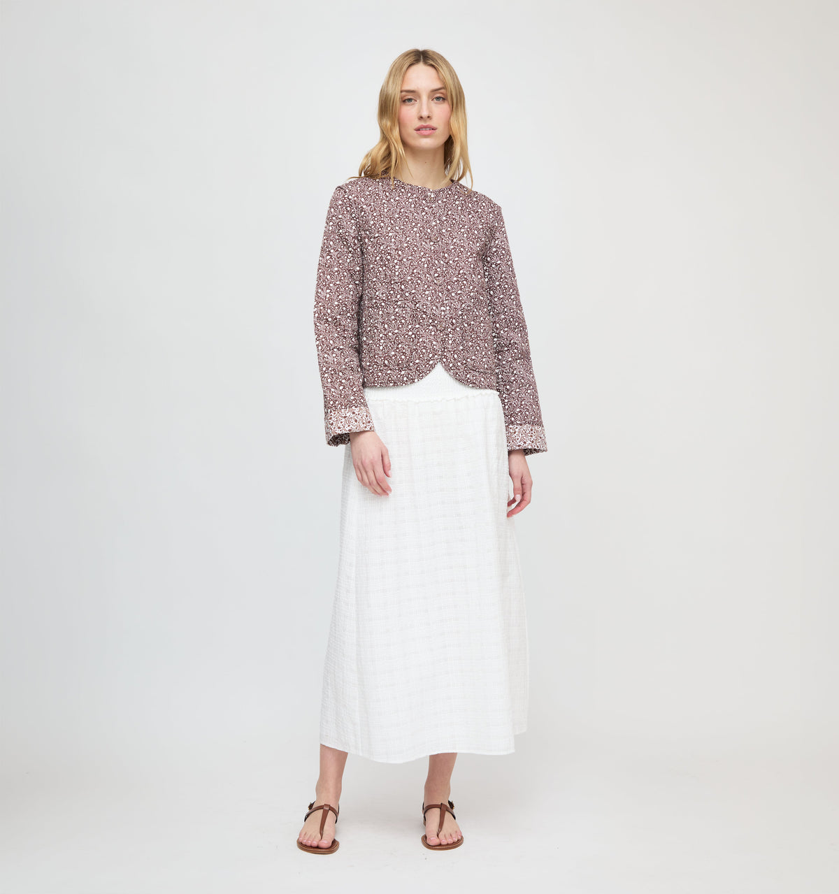 The Cropped Rowan Jacket in Chocolate Ditsy Thistle