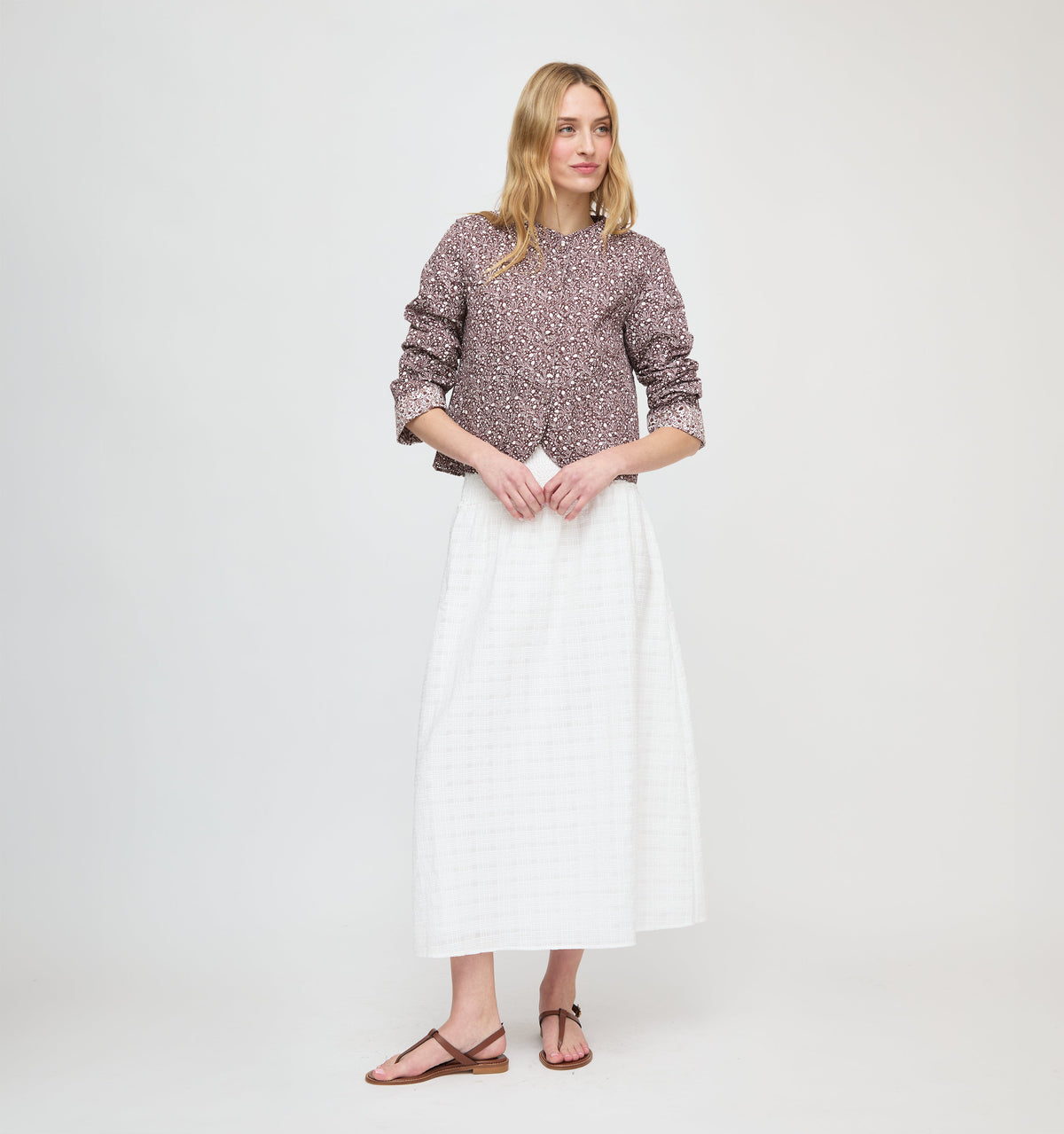 The Cropped Rowan Jacket in Chocolate Ditsy Thistle