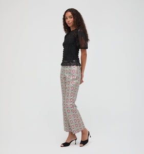 The Annina Pant in Brocade Diamond Block Berry/Green