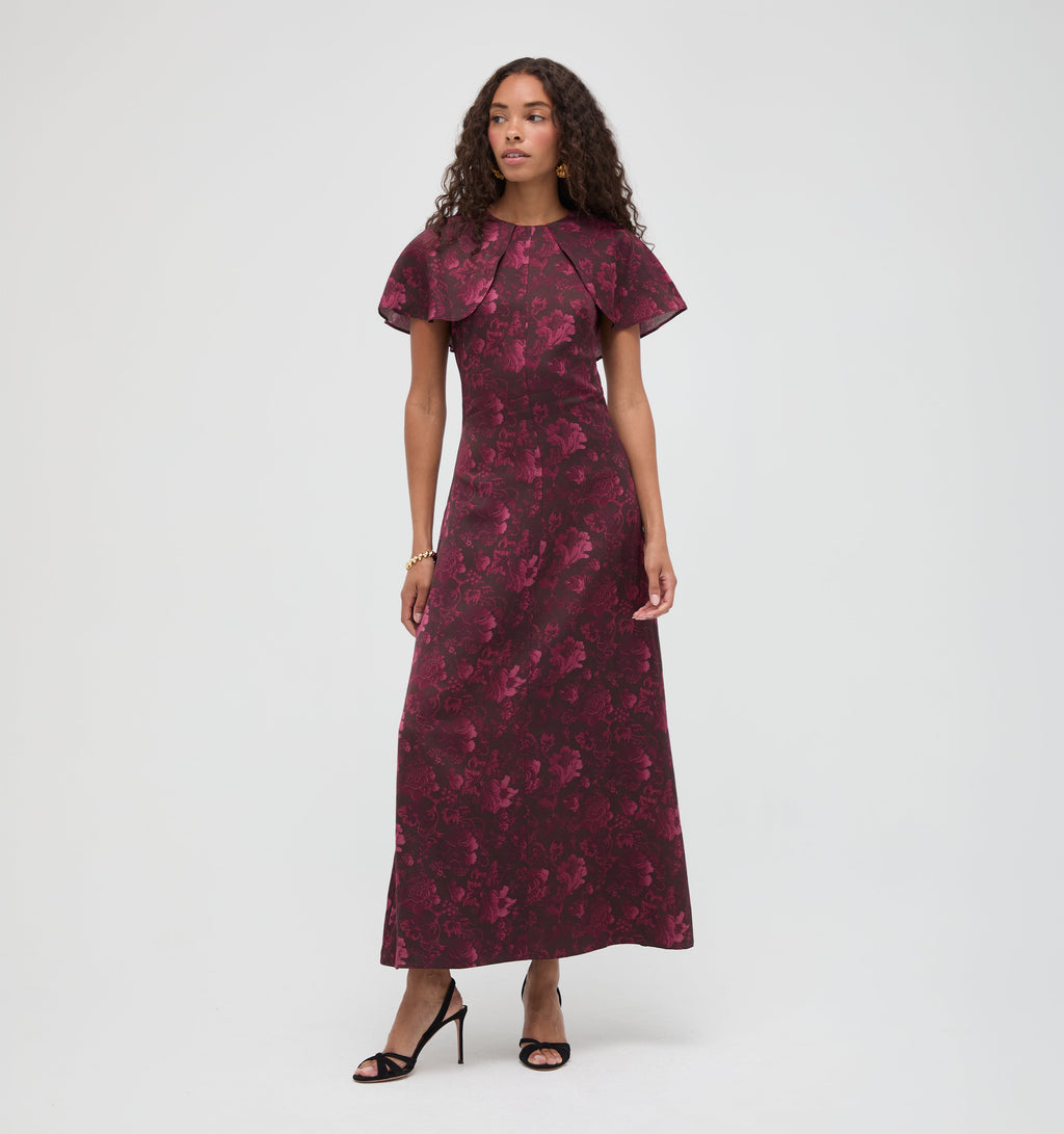 The Davina Dress in Annabel Botanica Burgundy