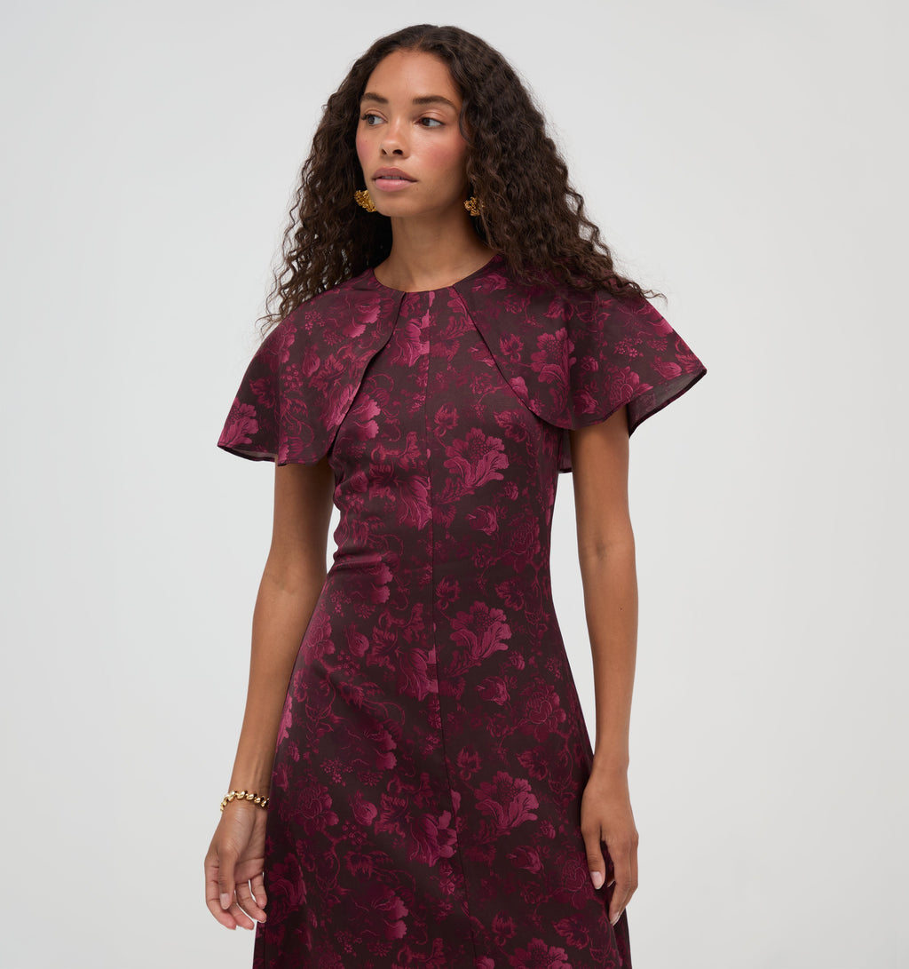 The Davina Dress in Annabel Botanica Burgundy