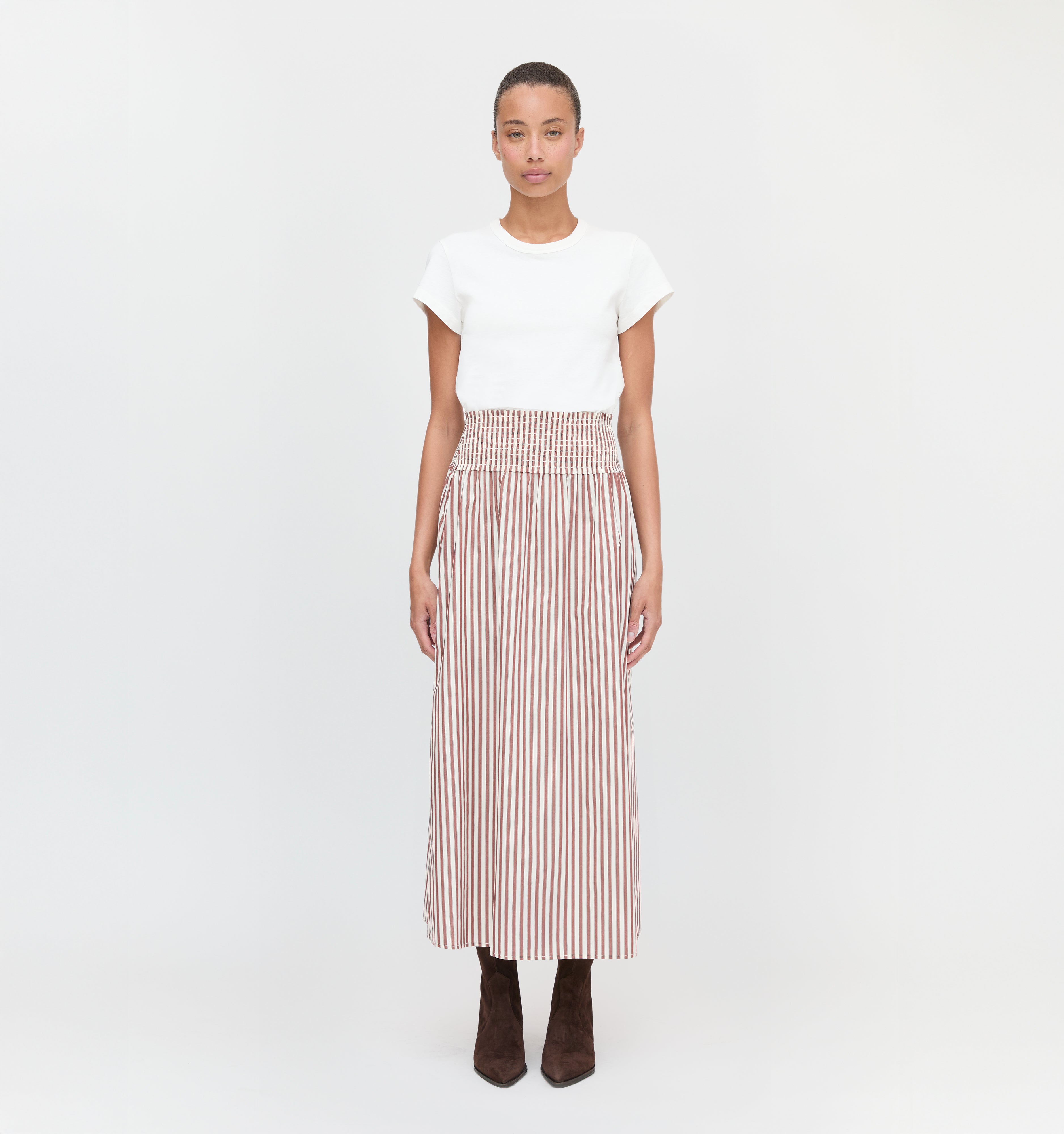 The Delphine Nap Skirt in Rust Stripe