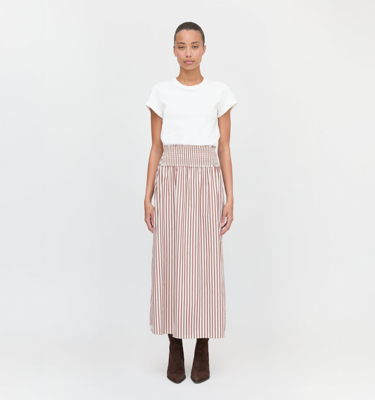 The Delphine Nap Skirt in Rust Stripe