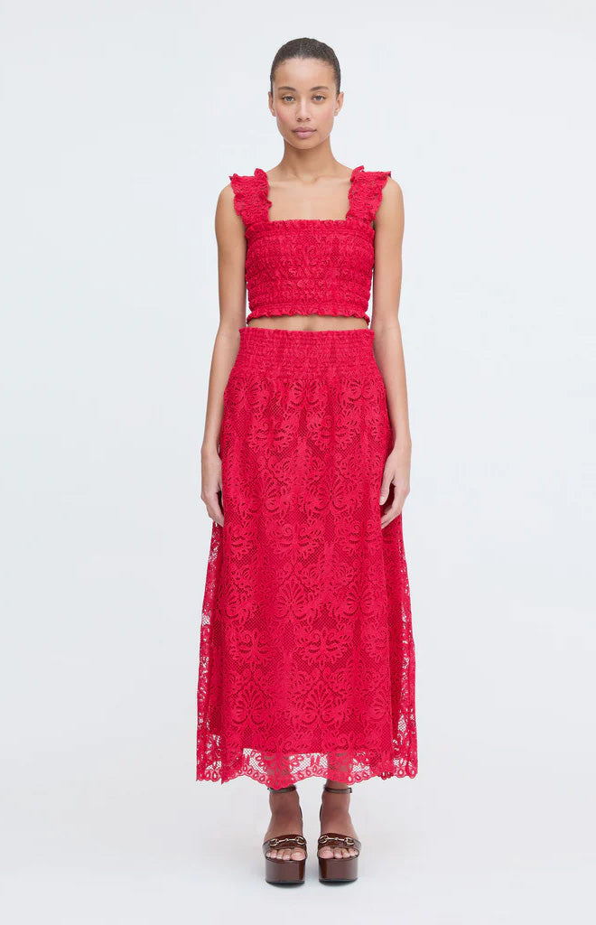 The Delphine Nap Skirt in Cerise Lace