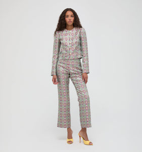 The Annina Pant in Brocade Diamond Block Berry/Green
