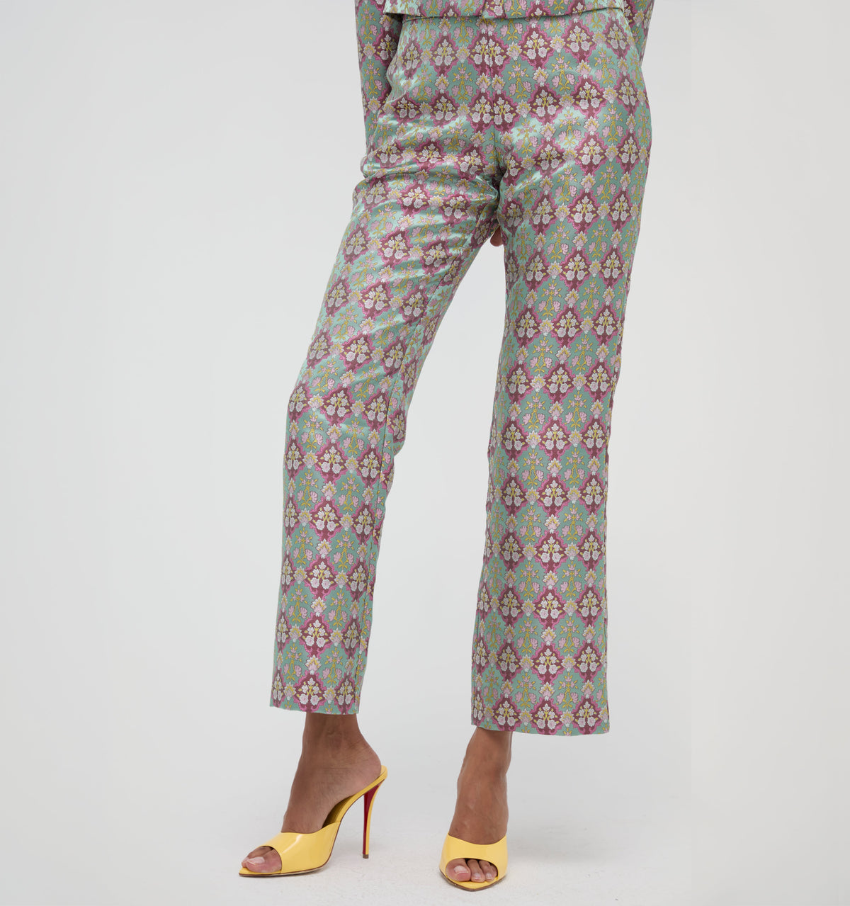 The Annina Pant in Brocade Diamond Block Berry/Green