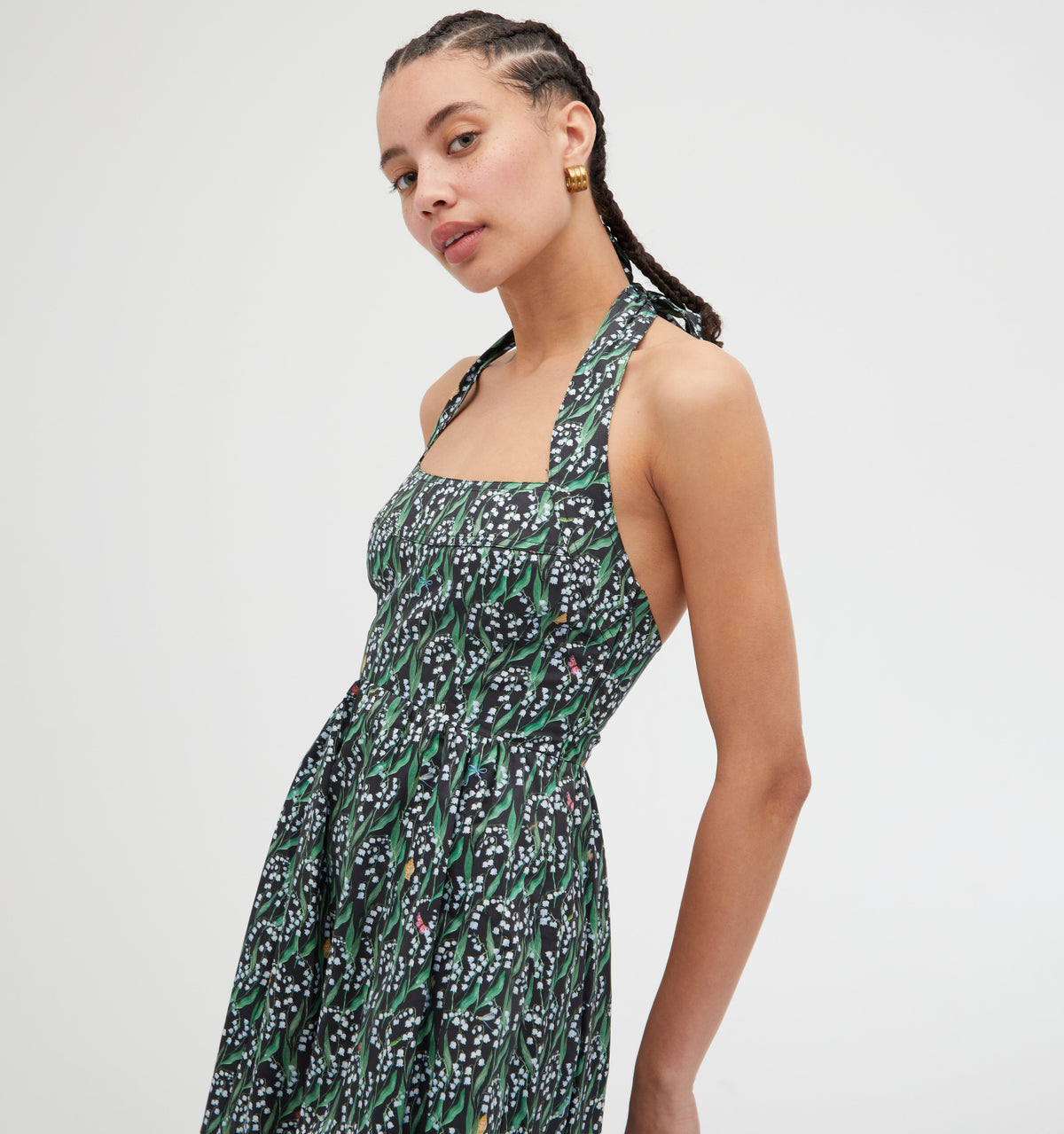 The Fleur Midi Dress in Black Lily of the Valley