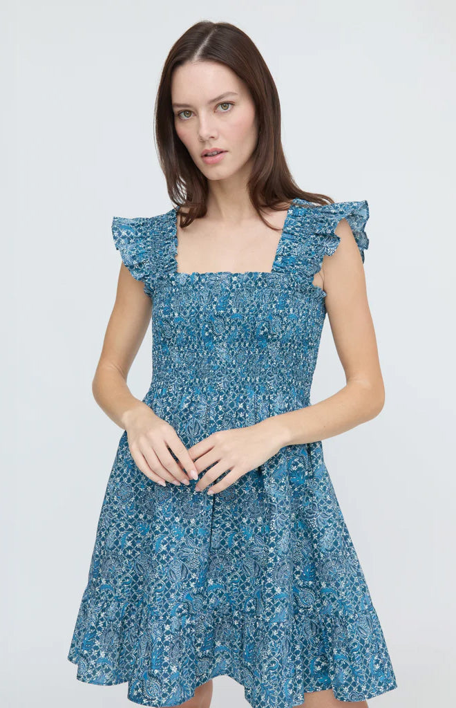 The Elizabeth Nap Dress - Navy Calico Trellis
