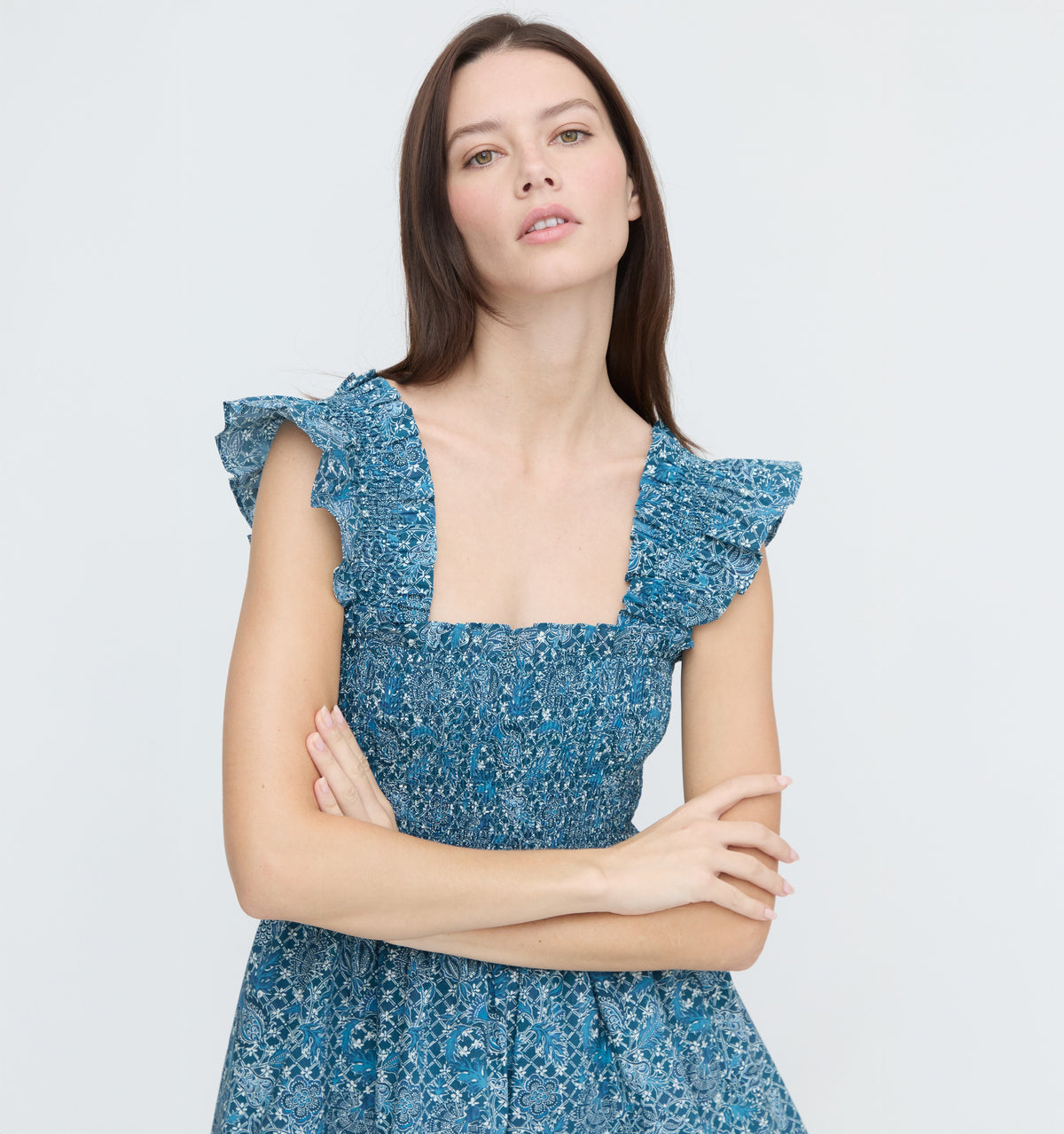 The Elizabeth Nap Dress - Navy Calico Trellis