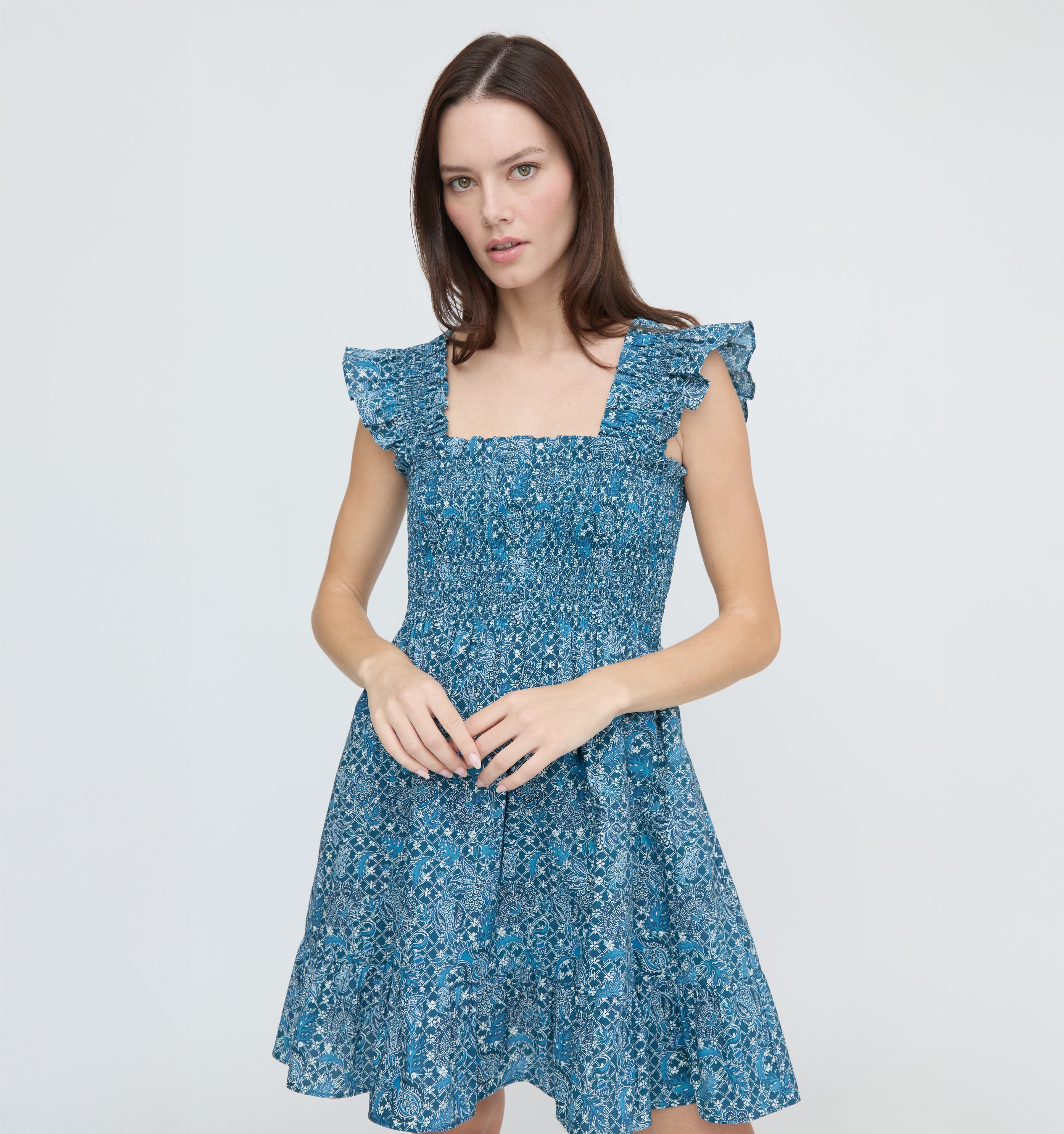 The Elizabeth Nap Dress - Navy Calico Trellis