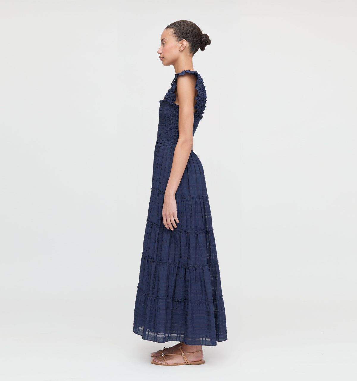 The Ellie Maxi Nap Dress in Navy Sheer Plaid