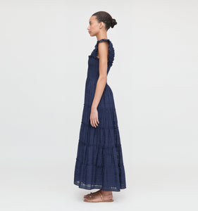 The Ellie Maxi Nap Dress in Navy Sheer Plaid