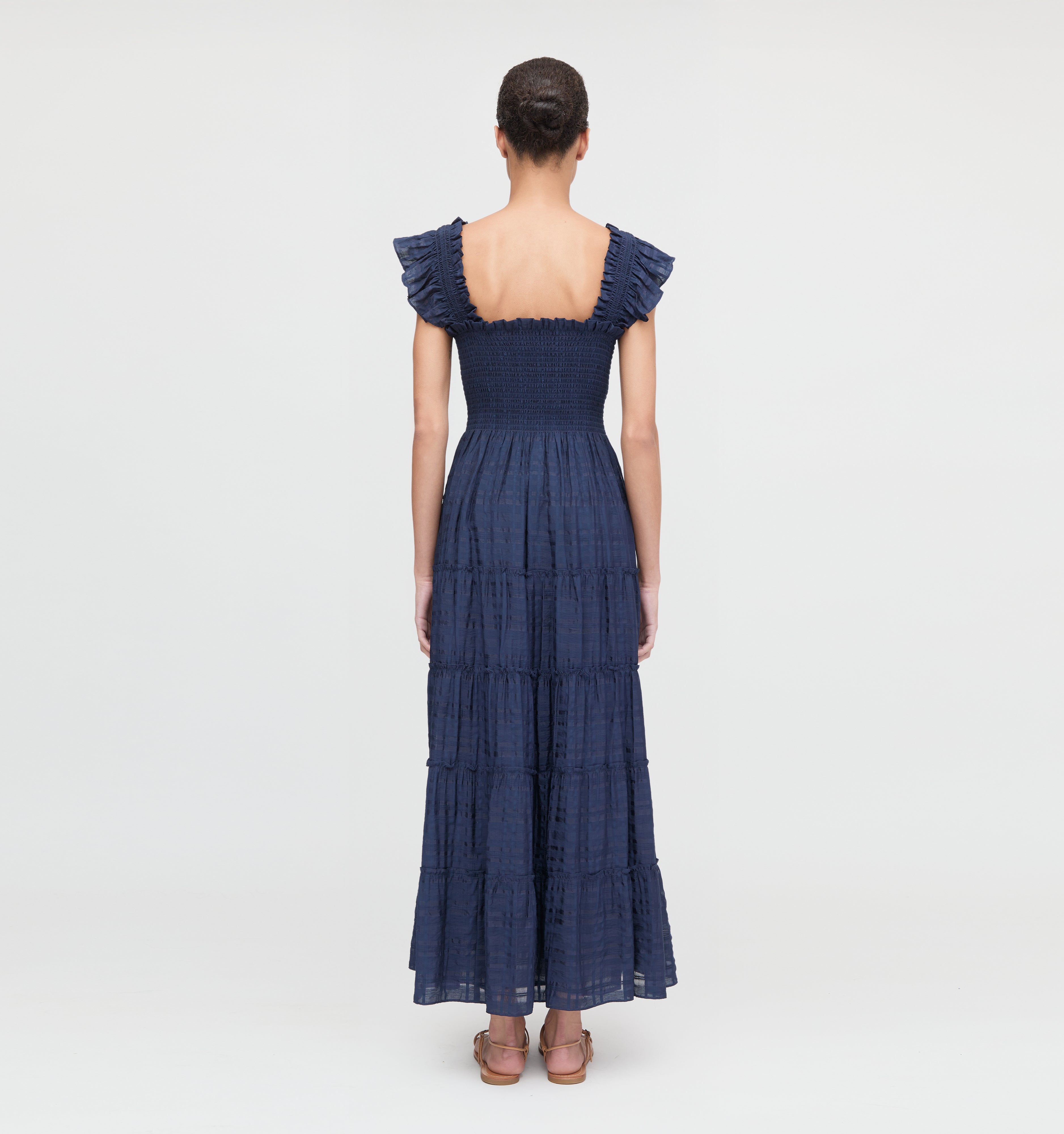 The Ellie Maxi Nap Dress in Navy Sheer Plaid | Over The Moon