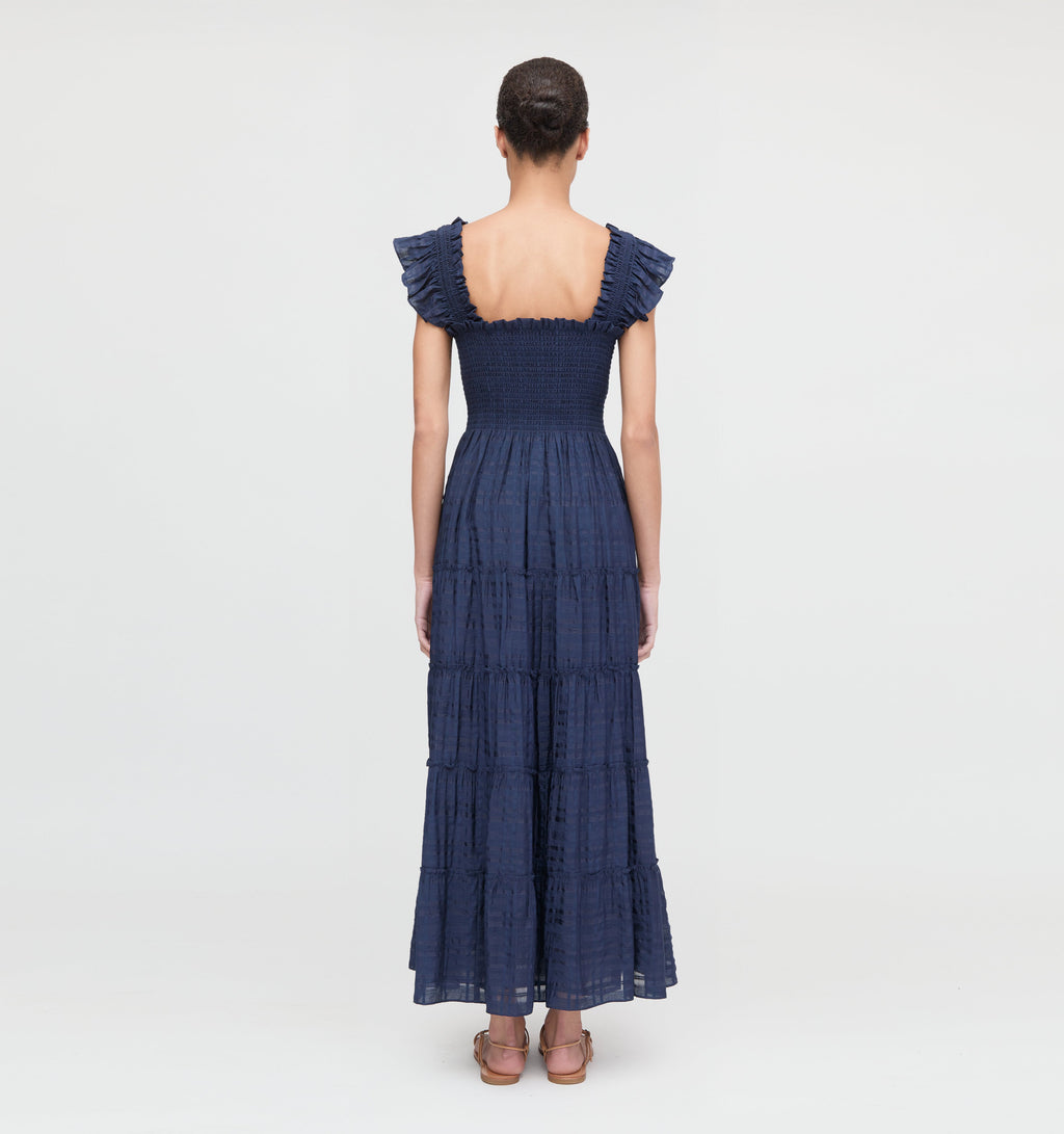 ellie maxi nap dress The Ellie Maxi Nap Dress in Navy Sheer Plaid XXS