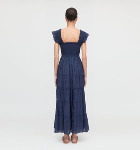 The Ellie Maxi Nap Dress in Navy Sheer Plaid
