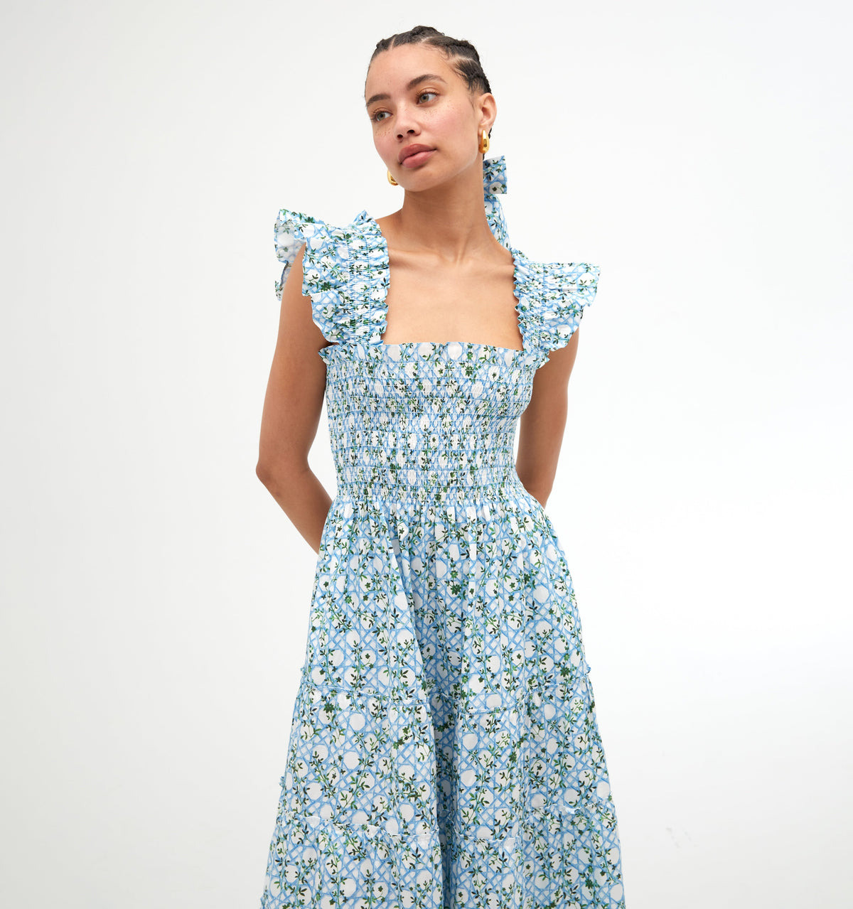 The Ellie Nap Dress in Blue Basketweave Vine