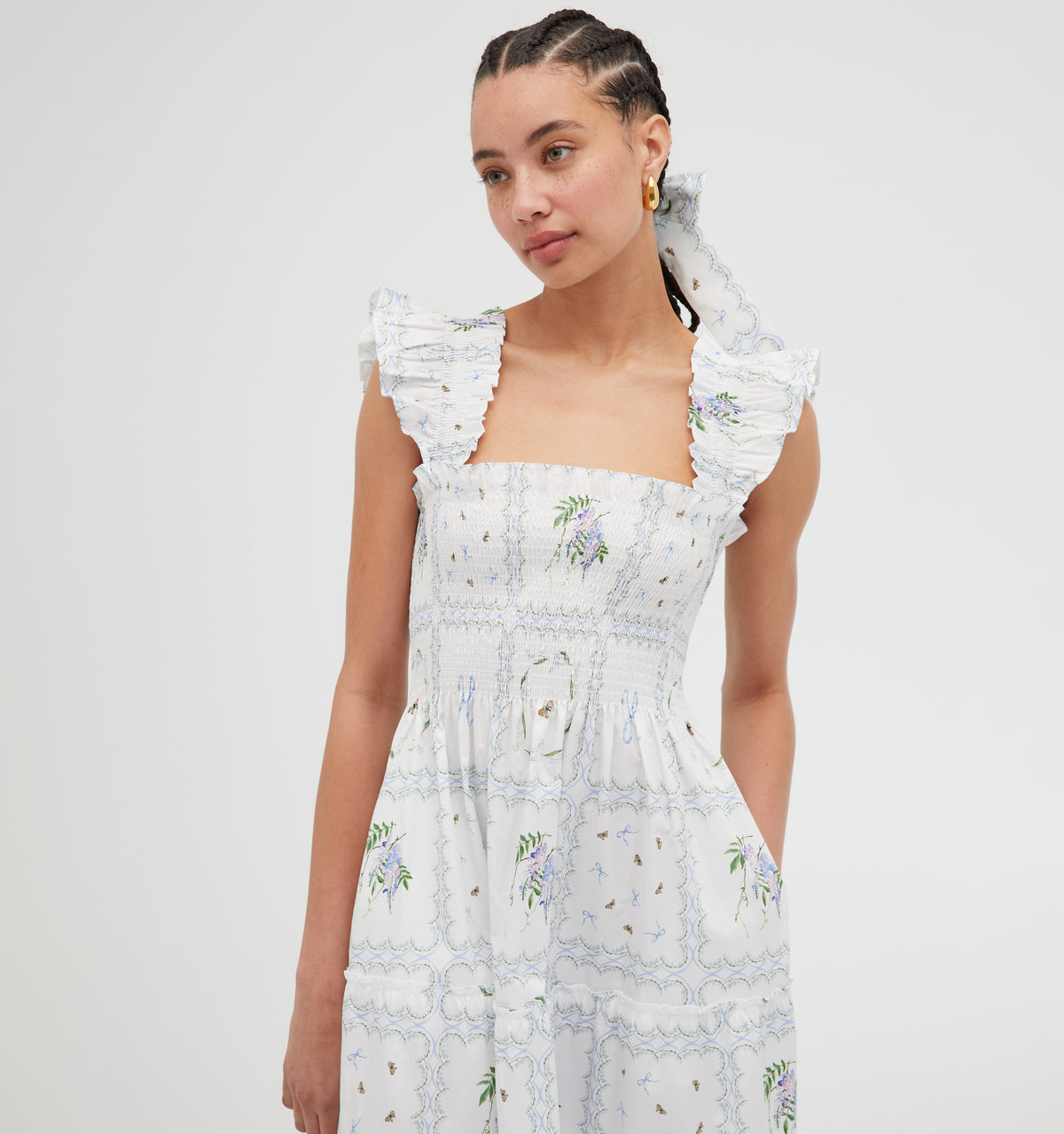 The Ellie Nap Dress in White Floral Patchwork