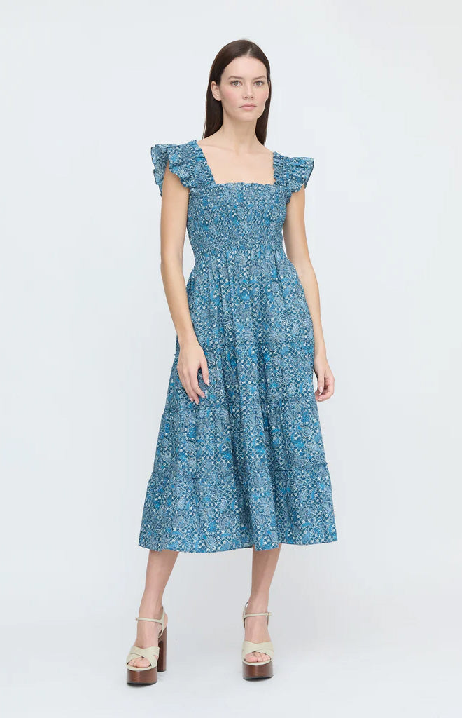 The Ellie Nap Dress - Navy Calico Trellis