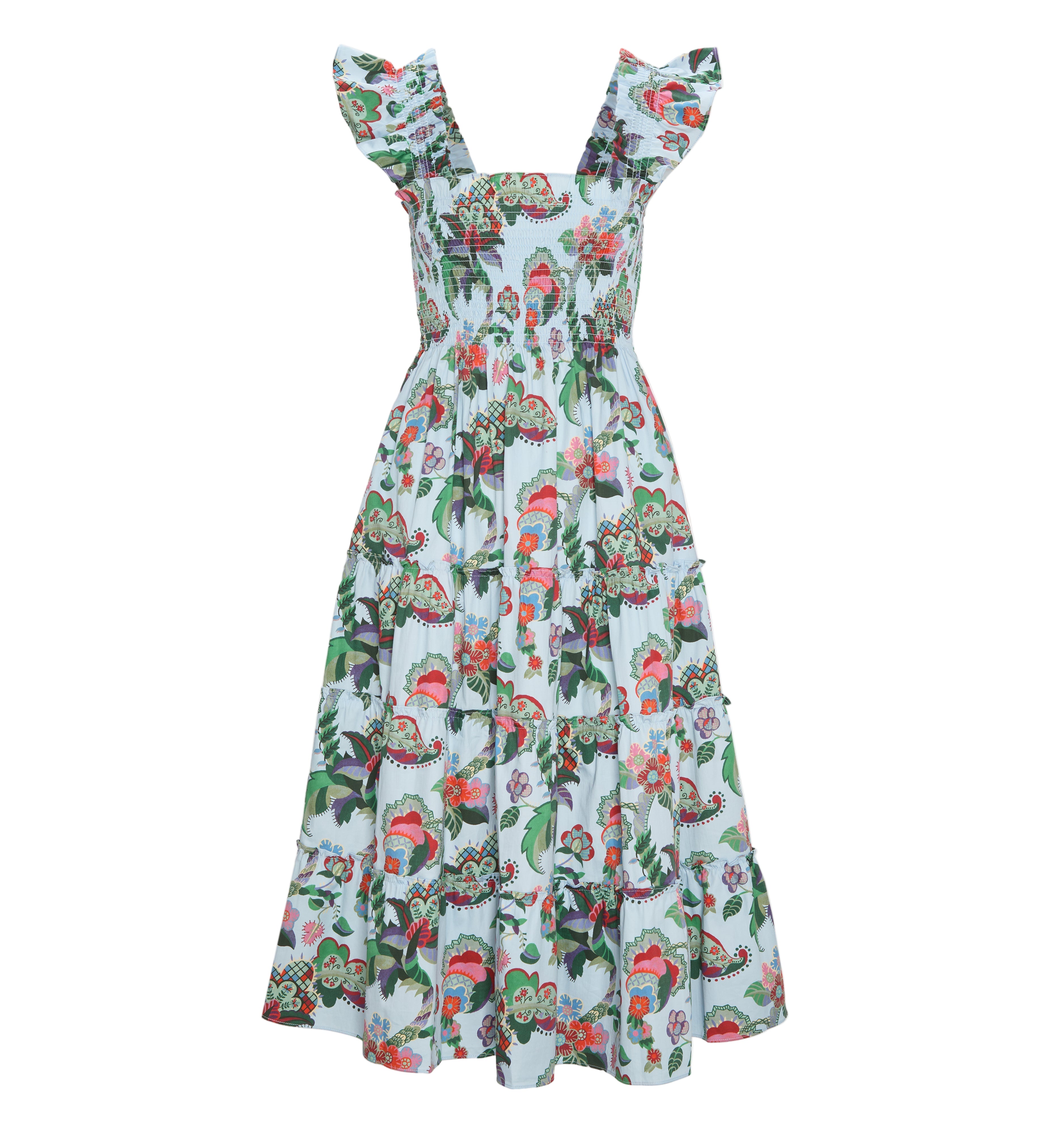 The Ellie Nap Dress in Light Blue Jungle Floral