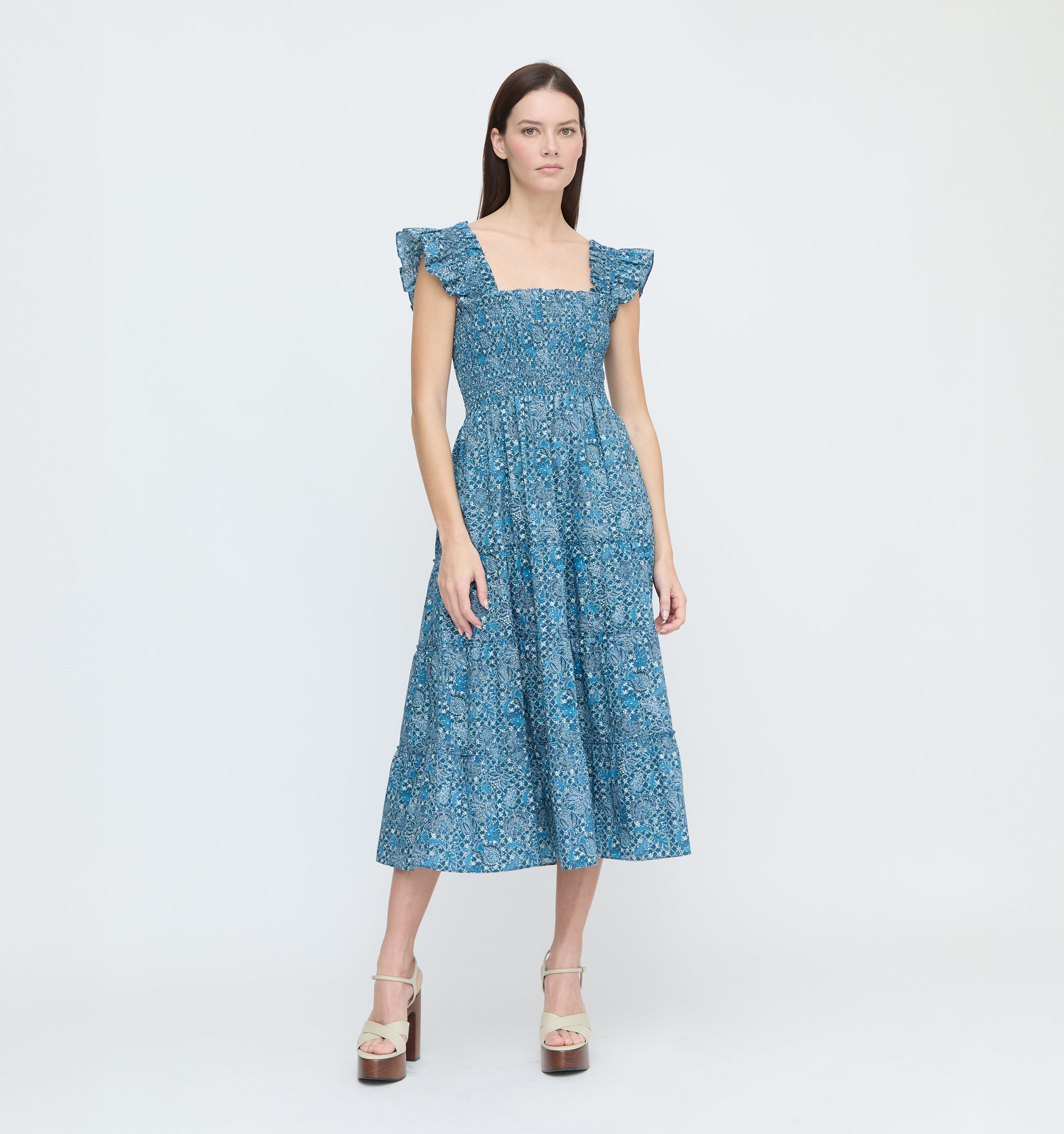 The Ellie Nap Dress - Navy Calico Trellis