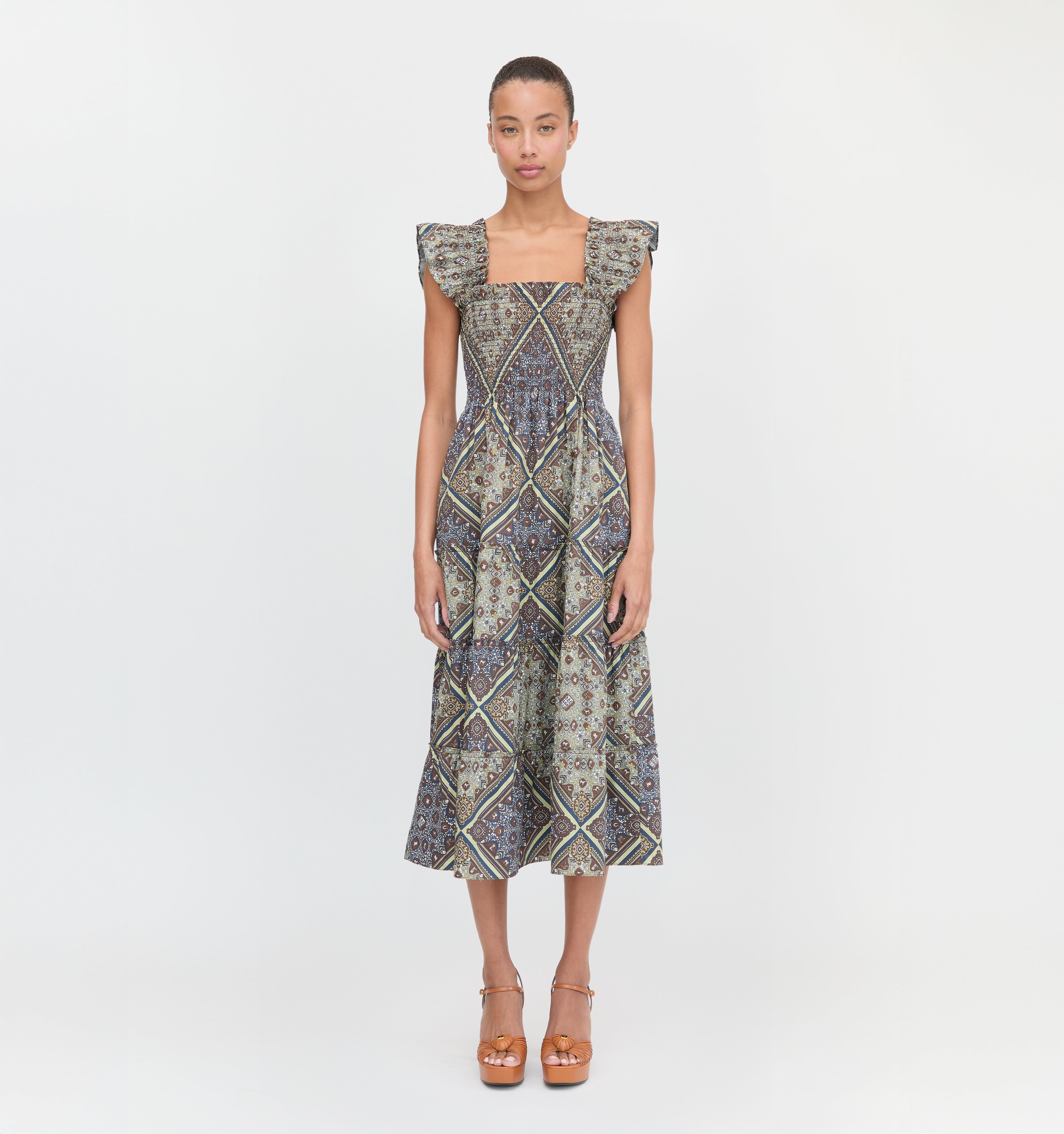 The Ellie Nap Dress in Olive Equestrian Scarf